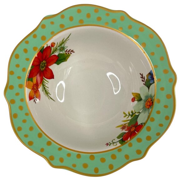 The Pioneer Woman Holiday Charm Stoneware Bowl 8” Scalloped Rim Polka Dot Floral - Picture 8 of 8